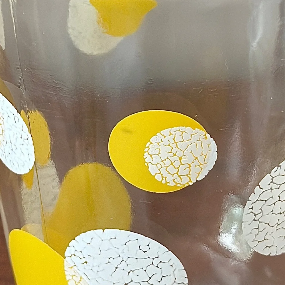 Mid Century Pitcher Polka Dots Glass Barware Yellow White Retro 70s 60s Kitchen